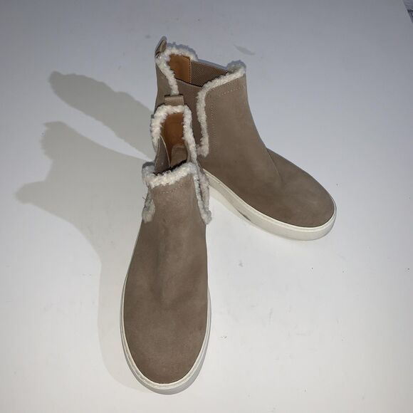 Lucky Brand Shoes Womens 9.5M Tan Faux Fur Trim Kichai Slip On Sneaker Boots - Picture 1 of 8